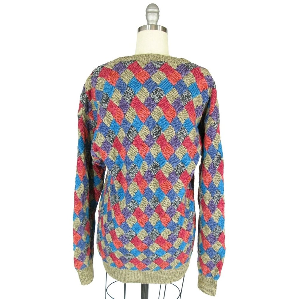 Vtg Northern Isles Size M Chunky Hand Knit Cotton Blend Diamond Tunic Sweater - Picture 3 of 4